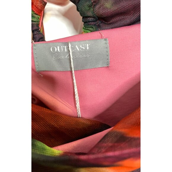 La Roma Maxi Dress Outcast Exclusives Abstract Strapless Ruffle Womens L NWT - Picture 3 of 9